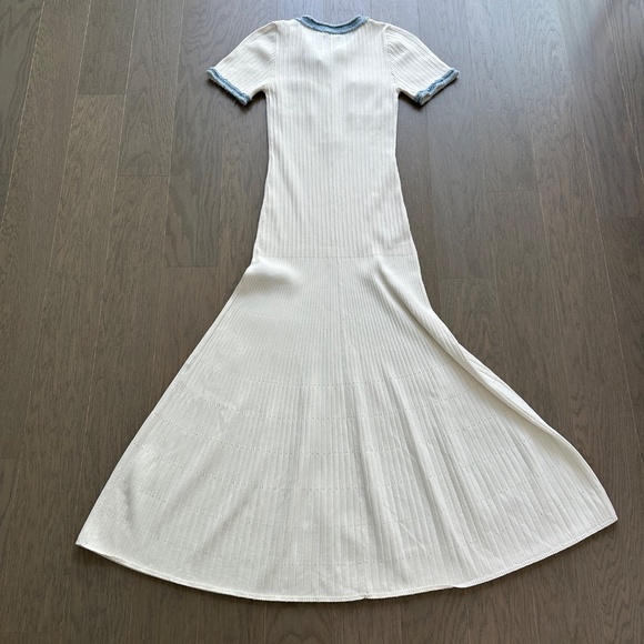 SANDRO Alecia Knit Denim Trim Midi Dress White Button Detail - FR 38 / US 6 - Picture 3 of 12